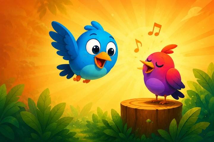 Bird Beat: two birds pecking out a rhythm