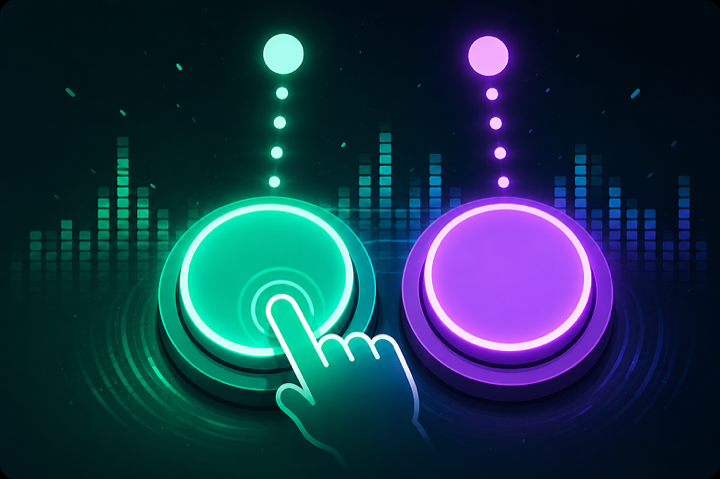 Button Game: two glowing pads being tapped
