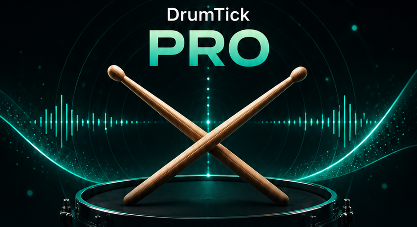 DrumTick Pro artwork: two drumsticks crossed over a waveform